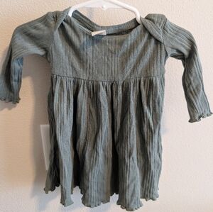 Kate Quinn Ribbed Dress 6-12 Months Baby Girl Olive Green Cotton Long Sleeve